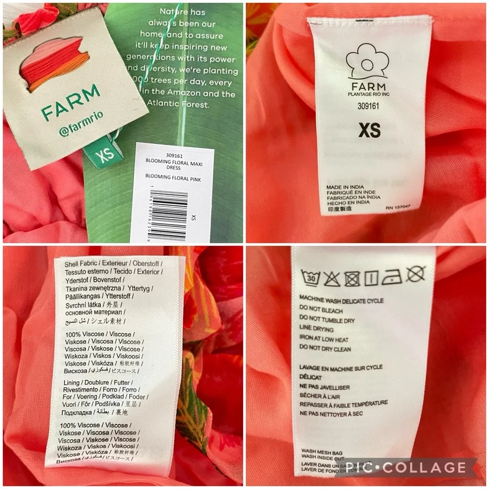 Farm Rio Blooming Floral Maxi Dress XS Smocked Puff Sleeve NWT - Picture 16 of 16